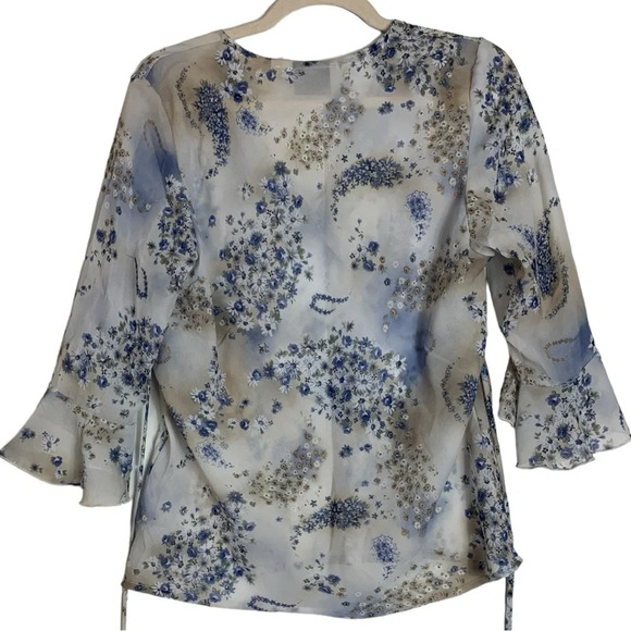 Route 66 VTG Y2K Floral Top Babydoll Belle Sleeves Sheer  Fairycore XL *READ - Picture 3 of 15